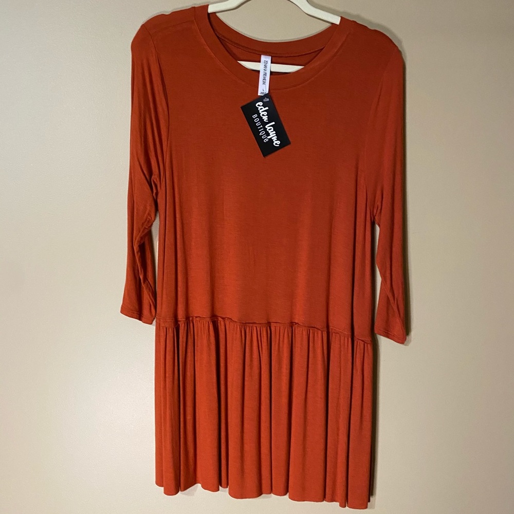 Zenana Premium Basic Ruffle Hem Dress. Size: L